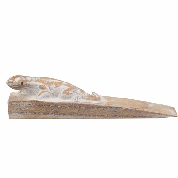 Hand Carved Wooden Animal Doorstop - Gecko