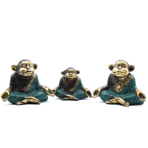 Handcrafted Brass Family Of Yoga Monkeys - Set Of 3