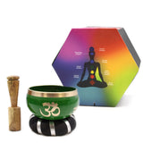 Tibetan Singing Bowl Set - Brass - Om/Tree Of Life - Green - 10.7cm