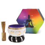 Tibetan Singing Bowl Set - Brass - Yin & Yang - White & Purple - 10.7cm