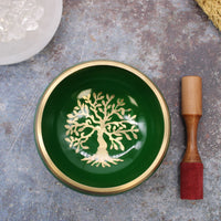 Tibetan Singing Bowl Set - Brass - Om/Tree Of Life - Green - 14cm