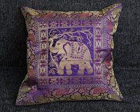Cushion Cover - 100% Banarasi Silk - Purple - Elephant - MysticSoul_108