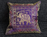 Cushion Cover - 100% Banarasi Silk - Purple - Elephant - MysticSoul_108