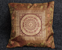 Cushion Cover - 100% Banarasi Silk - Brown - Mandala - MysticSoul_108