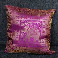 Cushion Cover - 100% Banarasi Silk - Pink/Gold - Elephant - MysticSoul_108