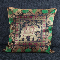 Cushion Cover - 100% Banarasi Silk - Green/Red/Black/Gold - Elephant - MysticSoul_108