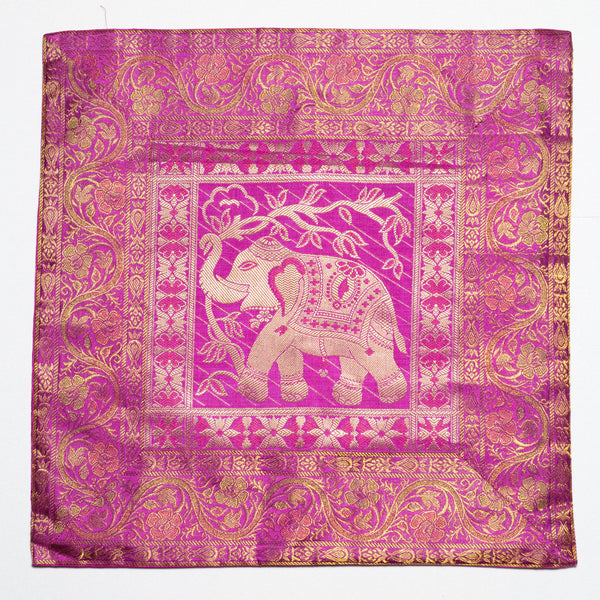 Cushion Cover - 100% Banarasi Silk - Pink/Gold - Elephant - MysticSoul_108