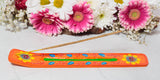 Handbemalter Räucherstäbchenhalter – Mangoholz – Orange – Sonnenblumen