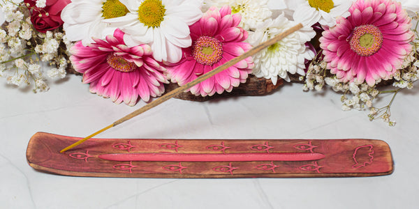 Handpainted Wooden Incense Holder - Red