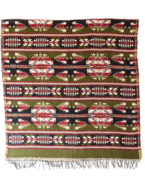 Pushkar Blanket - Tribal Design - Green/Black/Red/Beige