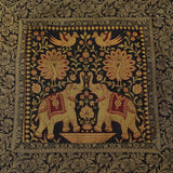 Cushion Cover - 100% Banarasi Silk - Black/Gold/Red - Elephants/Peacocks/Birds