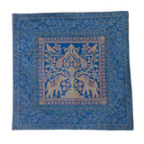 Cushion Cover - 100% Banarasi Silk - Blue/Gold/Red - Elephants/Peacocks/Birds