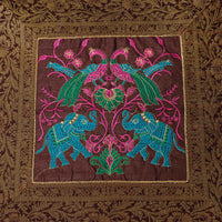 Cushion Cover - 100% Banarasi Silk - Brown/Blue/Pink/Green - Elephants/Peacocks/Birds