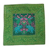 Cushion Cover - 100% Banarasi Silk - Light Green/Blue/Pink - Elephants/Peacocks/Birds