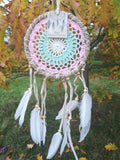 Handmade Macramé Dreamcatchers - Large - White/Pastel Blue/Pastel Pink - MysticSoul_108