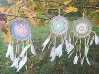Handmade Macramé Dreamcatchers - Large - White/Pastel Pink/Blue - MysticSoul_108