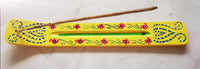 Hand Painted Incense Holder - Mango Wood - Yellow - Flowers - MysticSoul_108