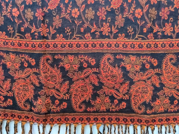 Pushkar Blanket - Flowery Design - Orange & Black