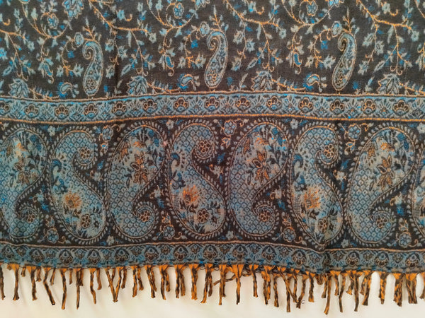 Pushkar Blanket - Flowery Design - Turquoise/Blue/Black