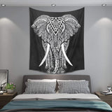 Double Cotton Bedspread/Wall Hanging - Black & White - Elephant - MysticSoul_108