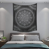 Double Cotton Bedspread/Wall Hanging - Black & White - Lotus Flower - MysticSoul_108