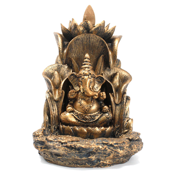 Backflow Incense Burner - Ceramic - Gold Ganesh