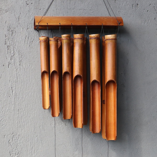 Carillons éoliens en bambou fabriqués à la main - Finition naturelle - 12 grands tubes