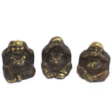 Bouddha rieur en laiton fabriqué à la main - Ne voyez aucun mal, ne parlez pas de mal, n'entendez aucun mal - Ensemble de 3