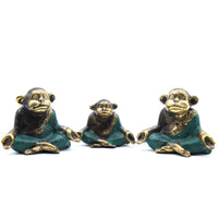 Handcrafted Brass Family Of Yoga Monkeys - Set Of 3