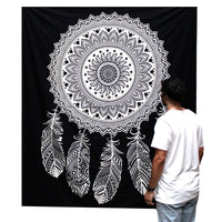 Double Cotton Bedspread/Wall Hanging - Black & White - Dreamcatcher - MysticSoul_108