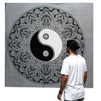 Double Cotton Bedspread/Wall Hanging - Black & White - Yin Yang - MysticSoul_108
