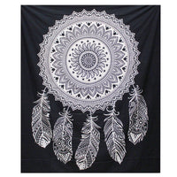 Double Cotton Bedspread/Wall Hanging - Black & White - Dreamcatcher - MysticSoul_108