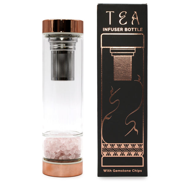 Crystal Glass Tea Infuser Bottles - Rose Gold - Rose Quartz