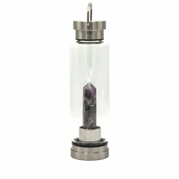 Crystal Infused Glass Water Bottles - Relaxing Amethyst - Obelisk