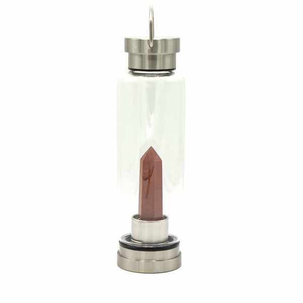 Crystal Infused Glass Water Bottles - Invigorating Red Jasper - Obelisk