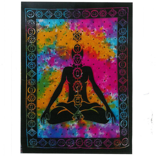 Handbedruckter Wandbehang aus Baumwolle – Chakra Buddha