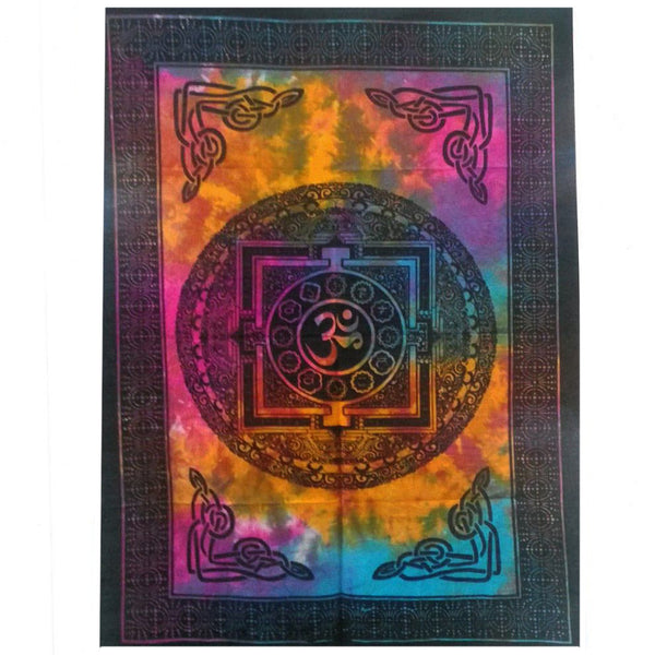 Handbedruckter Wandbehang aus Baumwolle – OM Mandala