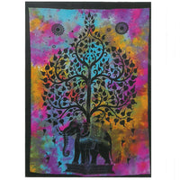 Handbedruckter Wandbehang aus Baumwolle – Elefant/Baum