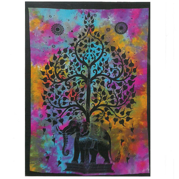 Tenture murale en coton imprimée à la main - Éléphant/Arbre
