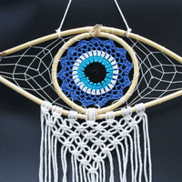 Macramé Dream Catcher - Evil Eye Protection - Blue/White/Black  - Medium