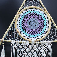 Attrape-rêves en macramé - Protection contre le mauvais œil - Pyramide - Blanc/Turquoise - Grand