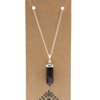 Handcrafted Gemstone Pendant - Flat Pencil - Amethyst - 3cm