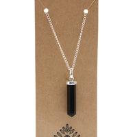 Handcrafted Gemstone Pendant - Flat Pencil - Black Agate - 3cm