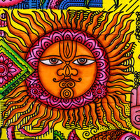 Wandbehang aus handgebürsteter Baumwolle – Tribal Sun