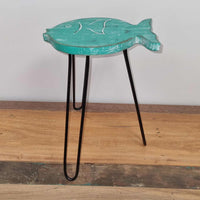 Albasia Wooden Plant Stand - Fish - Turquoise & Gold