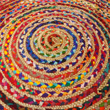 Tapis en Jute et Coton - Rond - Multicolore - Moyen - 120 cm