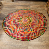 Jute & Cotton Rug - Round - Multicoloured - Large - 150cm