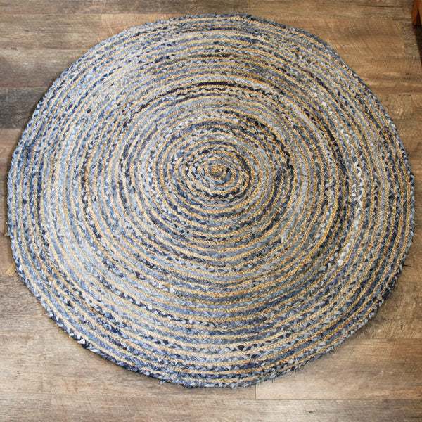 Jute & Denim Rug - Round - Multicoloured - Large - 150cm