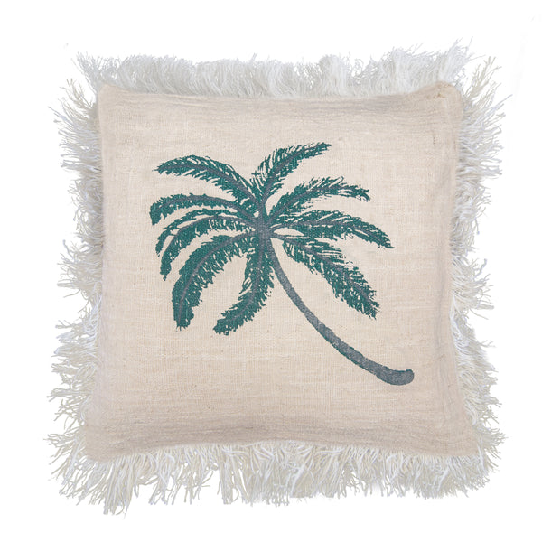 Linen Fringed Cushion Cover - Palm Tree - 60cm x 60cm