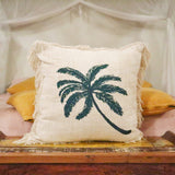 Linen Fringed Cushion Cover - Palm Tree - 60cm x 60cm